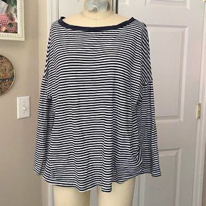 ROSSOPURO Navy & White striped Slouch nautical Tissue thin T-Shirt *LARGE*